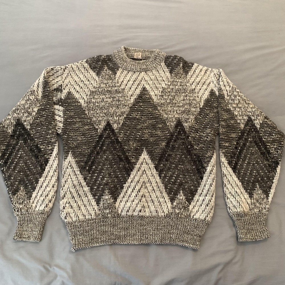 Kensington Sweater Mens Medium Gray‎ Geometric Wool Blend Made Italy Crewneck